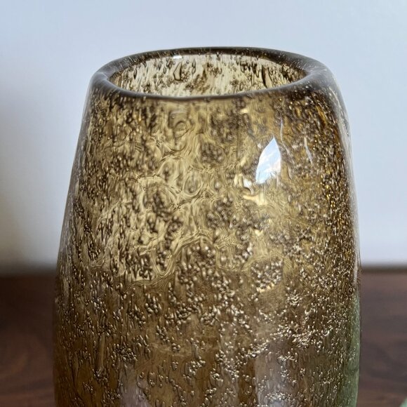 Murano Bubble Glass Vase Oval Shape Yellow Brown Color 10" Tall - Picture 10 of 14